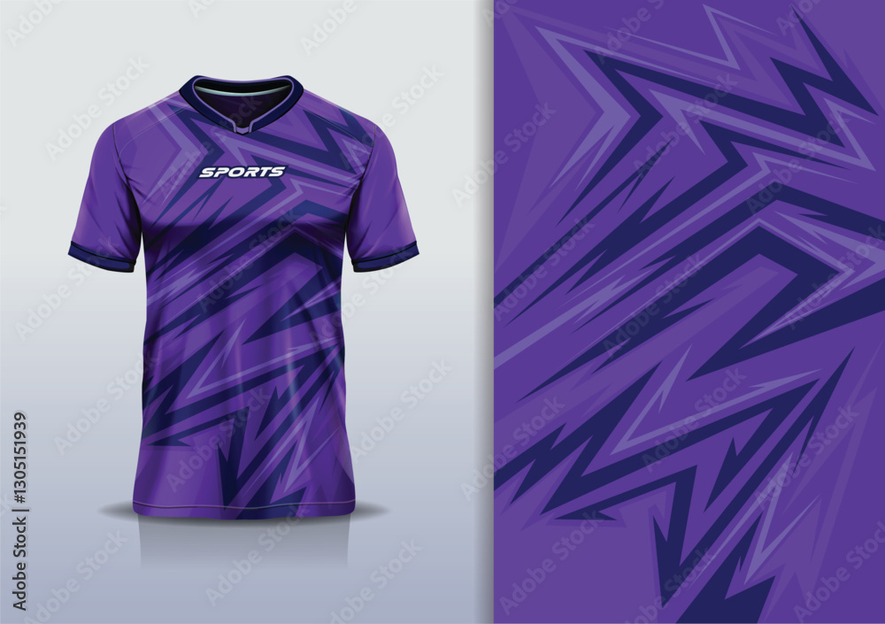 Fototapeta premium T-shirt mockup abstract stripe line jersey design for football, soccer, racing, esports, running, in purple color
