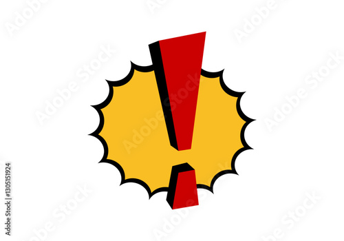 A striking red exclamation mark centered on a yellow, spiky shape, signifying attention.