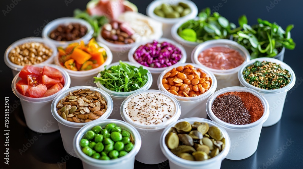 Personal trainer organizing nutritious meals for performance boost, vibrant ingredients displayed. Personal trainer organizing nutritious meals for performance boost, vibrant ingredients displayed.