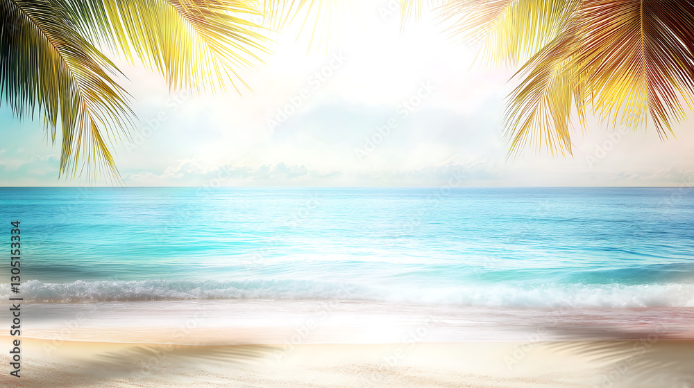 Fototapeta premium Tropical beach with palm trees and great copy space for Summer.