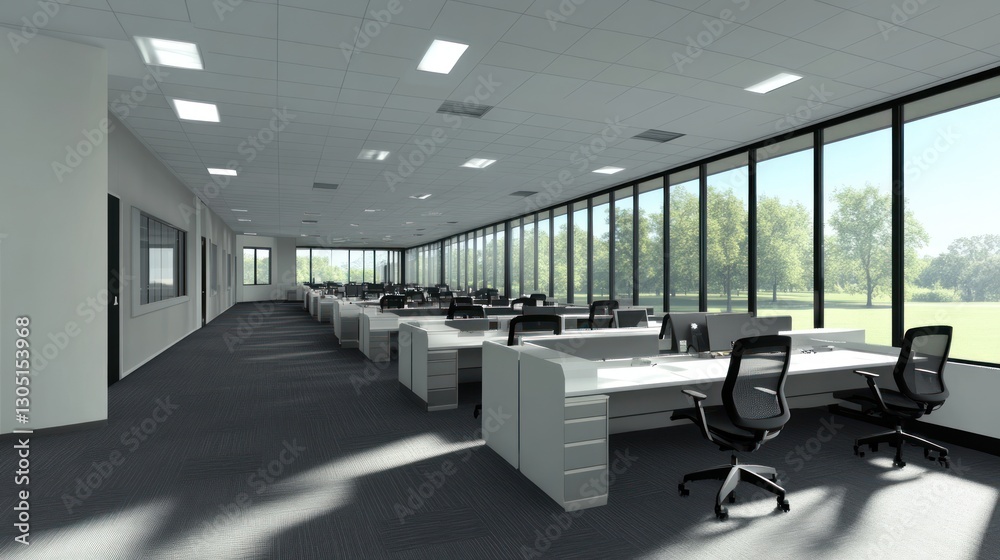 Modern Office Space with Windows Looking Out to Trees Modern Office Space with Windows Looking Out to Trees