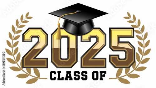 Class of 2025 Graduation Emblem with Golden Numbers and Laurel Branches Generative AI