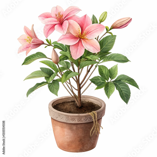 Flower in a pot with a transparent background.