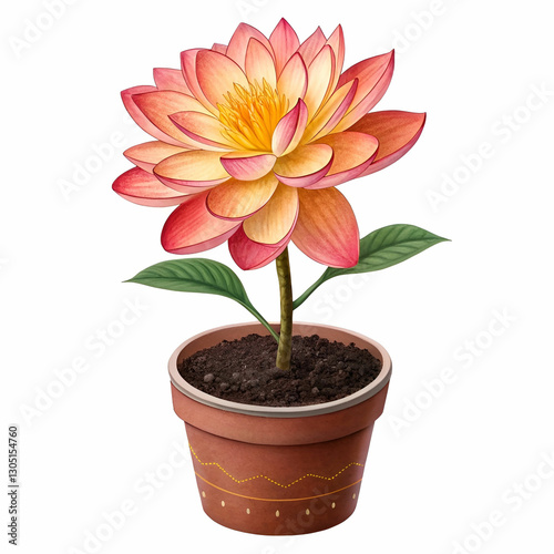 Flower in a pot with a transparent background.