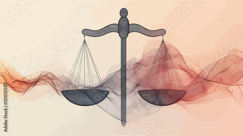 The image is a stylized illustration of a scales of justice. The scales are depicted in shades of grey and appear to be drawn or painted with a slightly textured, slightly smudged effect.  They are