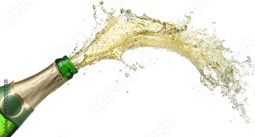 Sparkling Champagne Bottle with Splashing Liquid Festive Celebration Bubbly Drink