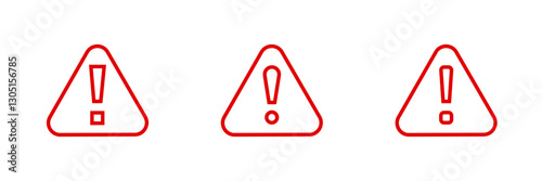 Three triangular red warning signs with exclamation marks are aligned in a row.