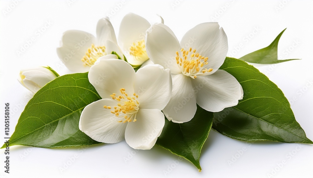 Obraz premium jasmine flowers isolated on white background fragrant white flowers with leaves