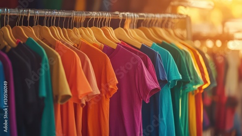 Wallpaper Mural Colorful Vintage Shirts Displayed at a Flea Market Stall in Warm Natural Light, Showcasing Unique Styles for Shoppers Seeking Retro Fashion Torontodigital.ca