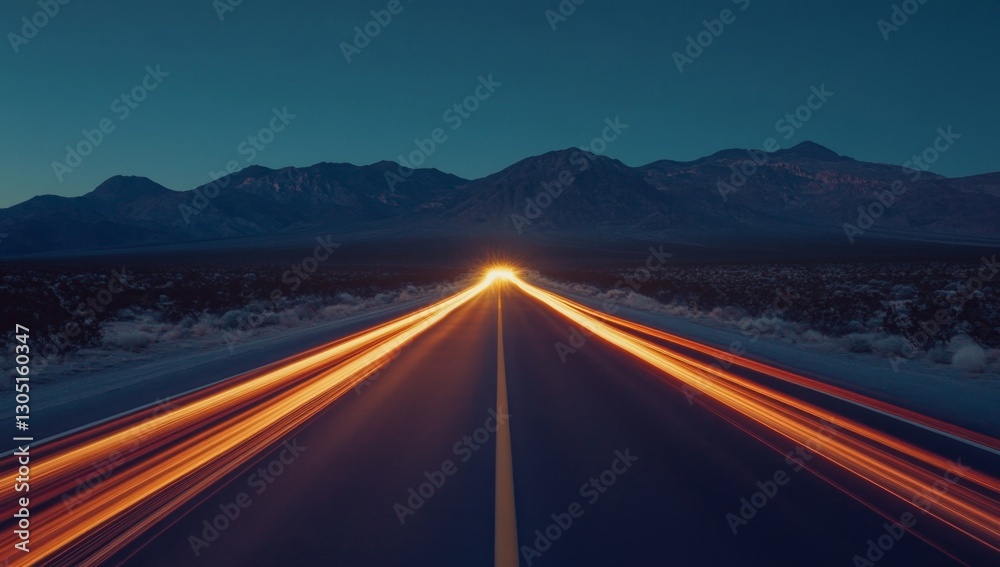 Naklejka premium Night Road Leads to Mountains