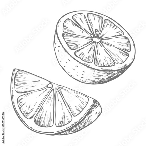 Detailed lemon peel sketch illustration, showcasing curled zest in vintage style. Perfect for culinary designs, food packaging, botanical art, and citrus-themed projects.