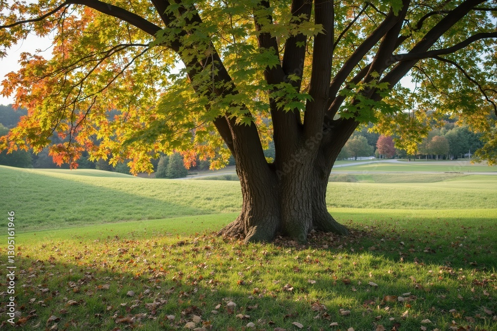 Naklejka premium A Large Tree in the Middle of a Grassy Field - Generative AI