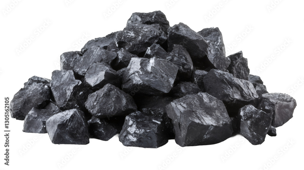 Black coal forming rugged pile, displaying dense texture and deep charcoal tones on stark transparent surface Black coal forming rugged pile, displaying dense texture and deep charcoal tones on stark transparent surface