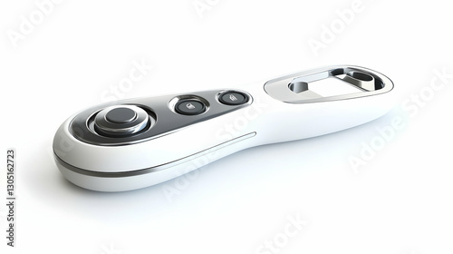 Presentation Remote Clicker White and Silver on Clean Background, Modern Wireless Device, Ergonomic Design for Business Meeting Presentation