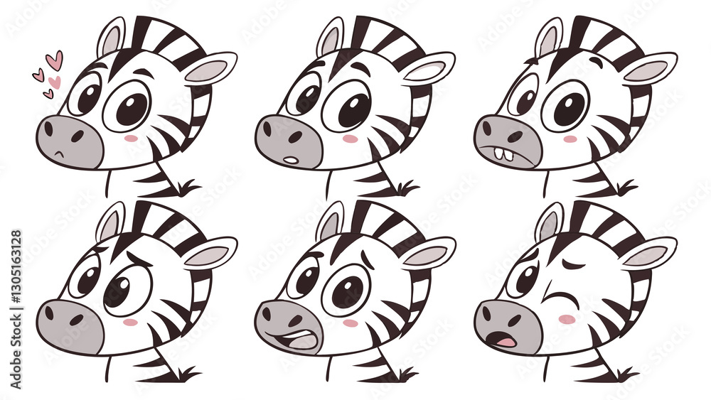 Obraz premium Cartoon Zebra Expressions Set for Kids Fun Art