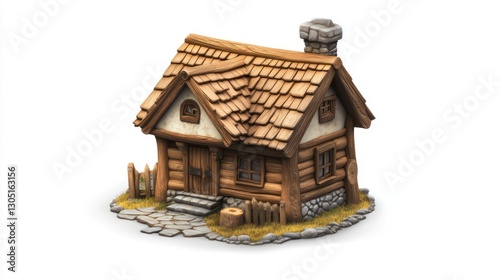 3D Wooden Cottage Isolated on White Background photo