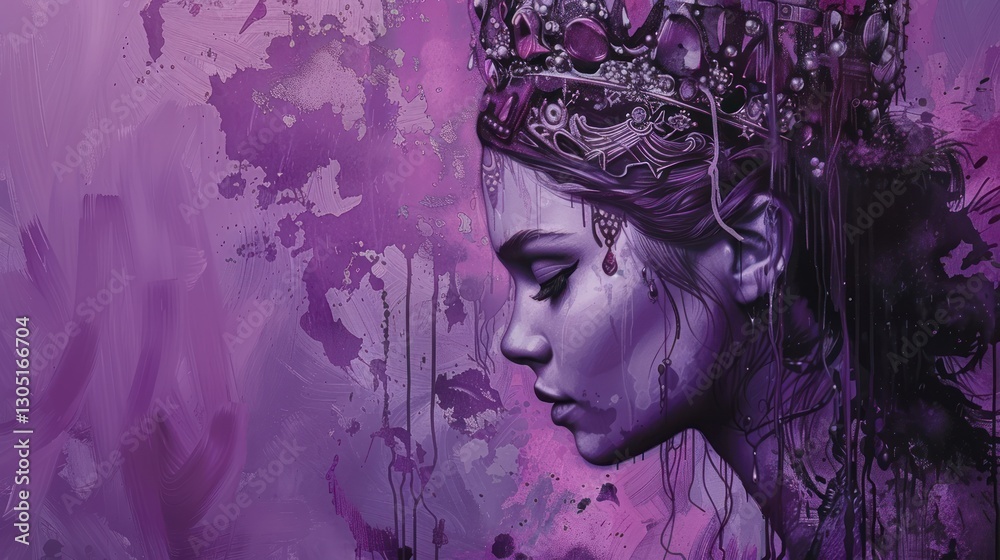 Fototapeta premium Ethereal Woman with Crown in Purple Artistic Background