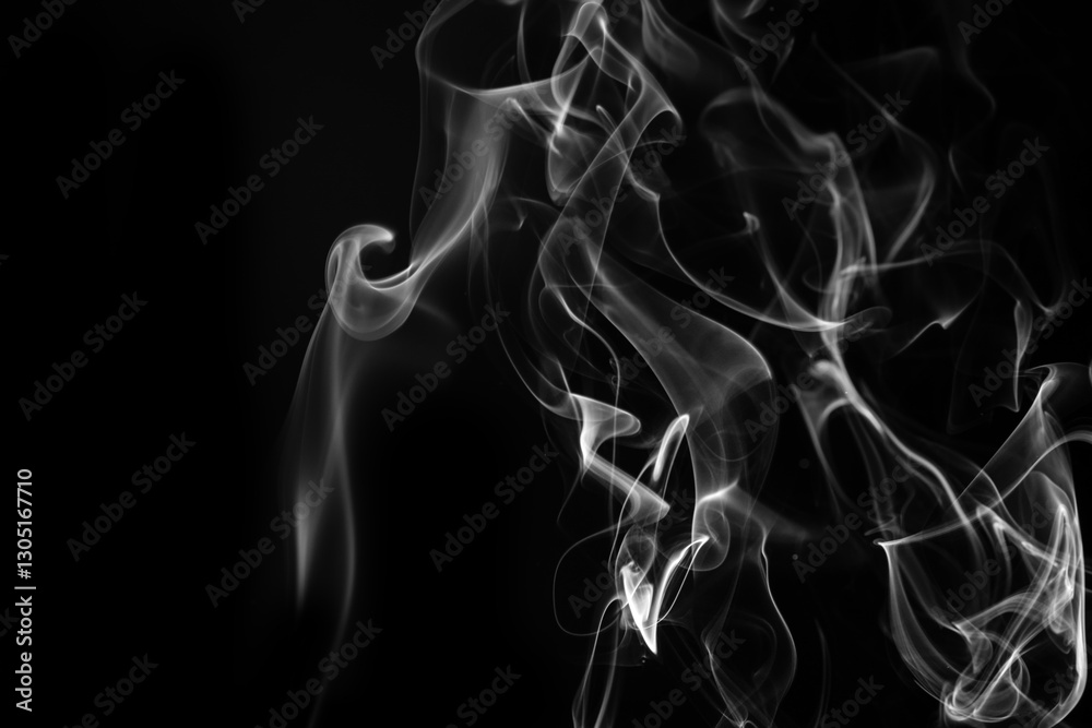 Obraz premium White smoke swirls in abstract form, photography style on black background. Concept of mystery and creativity