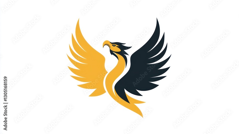 Obraz premium Stylized Phoenix Logo, Abstract Bird in Flight, Graphic Design, Stock Image