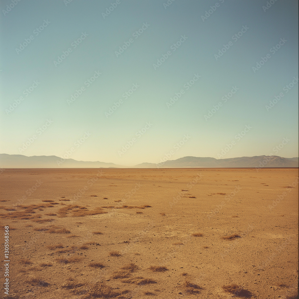 Vast, golden desert landscape under a clear sky. Vast, golden desert landscape under a clear sky.