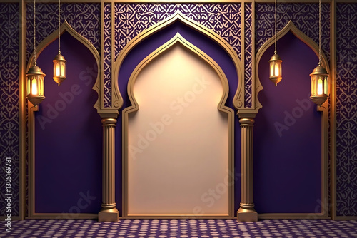 Elegant Islamic Archway with Intricate Design and Lanterns