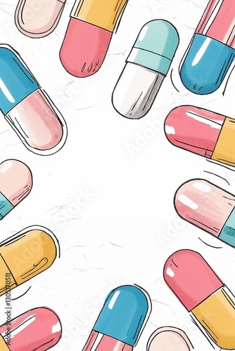 Happy Tablet Town: A Fun and Kawaii-Inspired Hand-Drawn World of Floating Pills, Colorful Capsules, and the Playful Side of Medicine