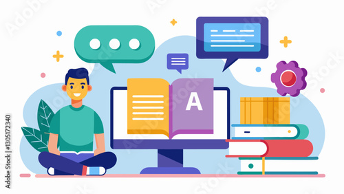 Utilizing machine learning algorithms to track the evolution of language in literature from diverse cultural origins.. Vector illustration