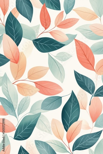 A peppermint-inspired pattern with overlapping leaves, soft pastel colors, and a seamless flow