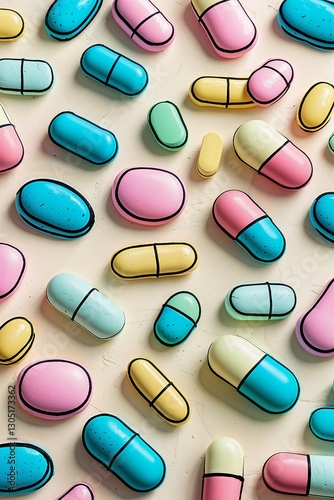 Rainbow RX: A Fun, Cartoonish, and Brightly Colored Artistic Journey Through the Science of Medicine, Featuring Doodled Pills, Tablets, and Cheerful Prescriptions