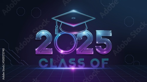 Class of 2025 Futuristic Graduation Emblem with Holographic Design Generative AI