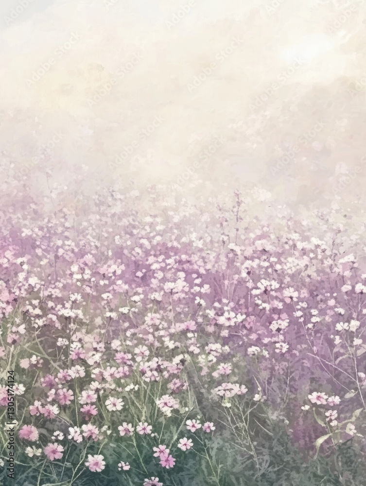 Obraz premium Summer flower field watercolor art serene landscape nature outdoor scenery soft colors tranquil vibe