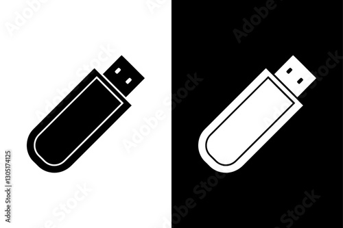 Pendrive Silhouette Vector Icon Black and White Background.