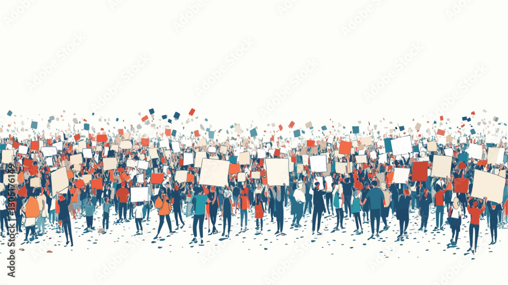 Naklejka premium The image is a stylized illustration depicting a large crowd of people. The figures are simplified, almost silhouette-like, with minimal detail in clothing and features. They are rendered in a
