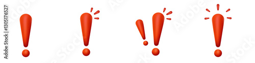 Four bold, red exclamation points lined up in a row. bright and eye-catching symbols.