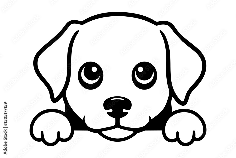 Fototapeta premium Cute doggy peeking monochrome clip art vector illustration