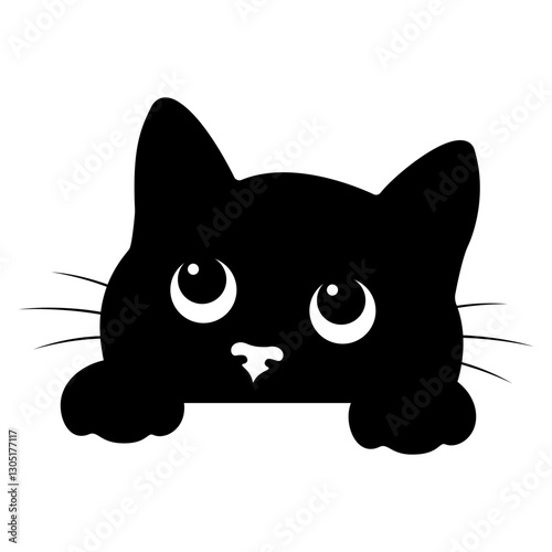 Silhouette of a cute cat peeking up vector illustration