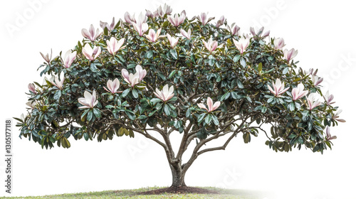 Delicate magnolia branch displaying vibrant pink blossoms against transparent backdrop, perfect for digital design compositions photo