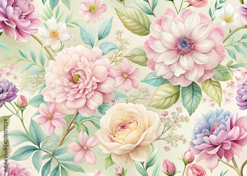Wallpaper Mural Delicate Pastel Floral Print Home Decor - Soft Spring Blossoms Torontodigital.ca