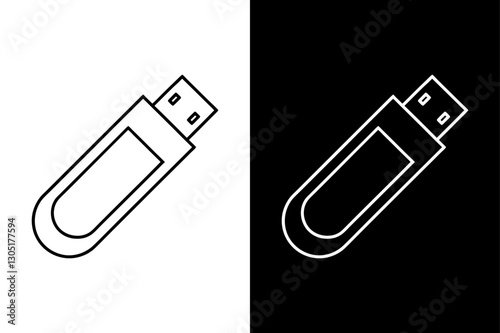 Pendrive Silhouette Vector Icon Black and White Background.