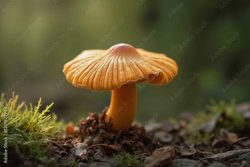 Fototapeta premium A Close up of an Orange Mushroom Sitting on the Ground - Generative AI