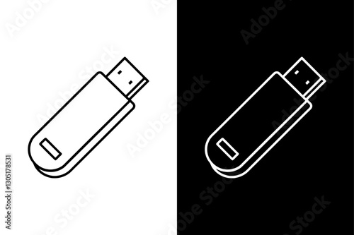 Pendrive Silhouette Vector Icon Black and White Background.