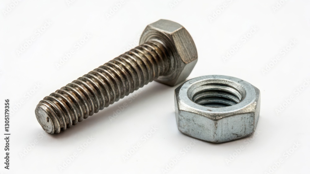 Bolt and Nut on White Background