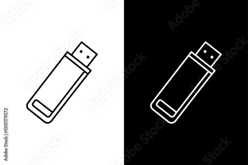 Pendrive Silhouette Vector Icon Black and White Background.