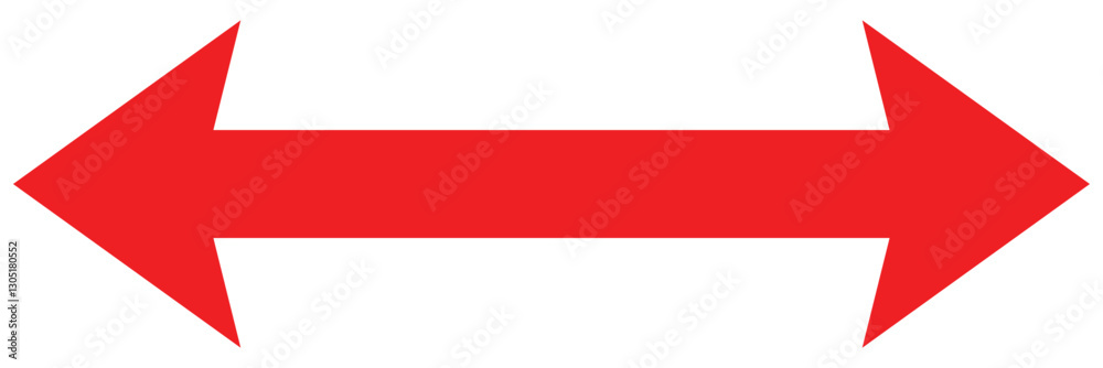 Horizontal dual long straight arrow. Red arrow pointer, direction, position symbol and double arrow icon isolated on white background. Horizontal dual long straight arrow. Red arrow pointer, direction, position symbol and double arrow icon isolated on white background.
