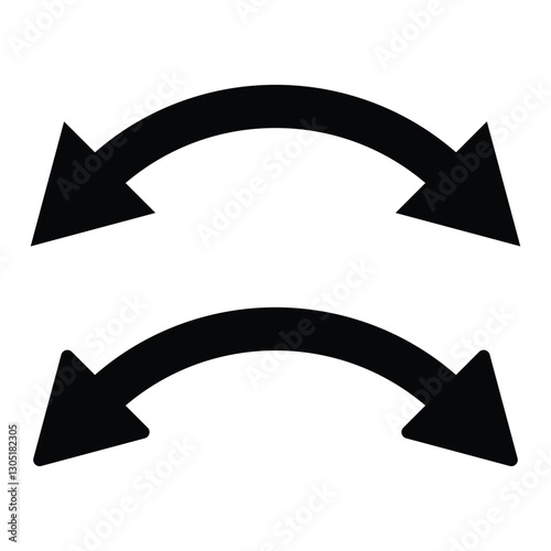 Dual semi circle arrow vector illustration. Semicircular curved thin long double ended arrow on isolated background.