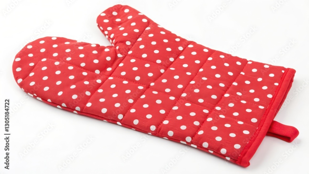 Fototapeta premium Red Oven Mitt with White Polka Dots on White Background