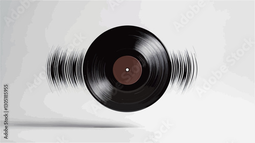 A close-up studio shot of a black vinyl record spinning against a plain white background.  The record is in sharp focus in the center, while a motion blur effect depicts the spinning movement,