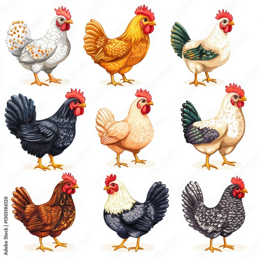 Fototapeta premium Chicken icon set cut out isolated on white background