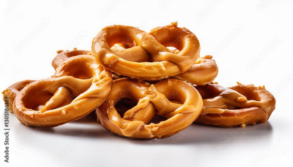 pile of peanut butter filled pretzels isolated on a white background pile of peanut butter filled pretzels isolated on a white background