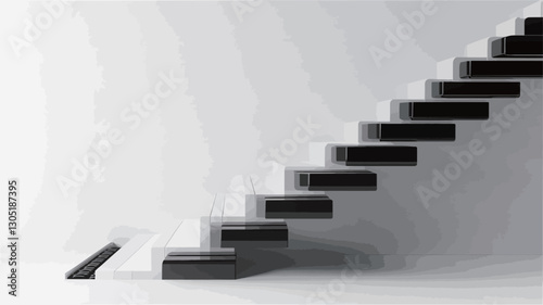 The image shows a minimalist rendering of a staircase ascending diagonally from the lower left to the upper right corner against a plain white background. The steps are rendered in black and white,
